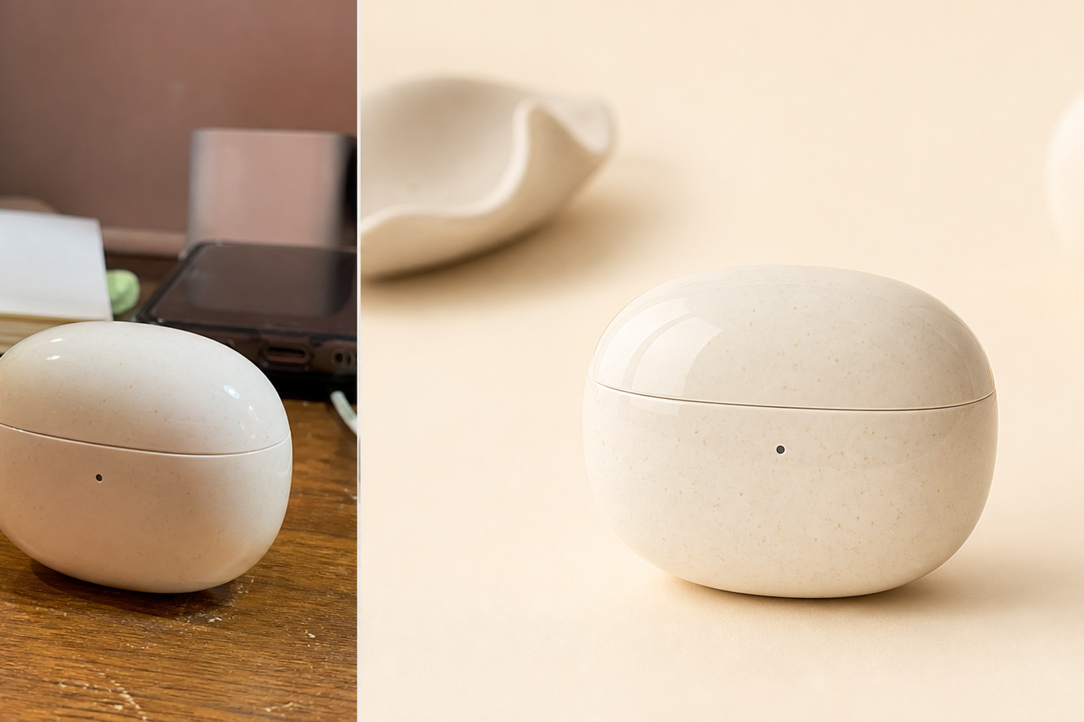 Sketchion before and after artifact showing a plain product listing photo becoming a polished ecommerce ad.